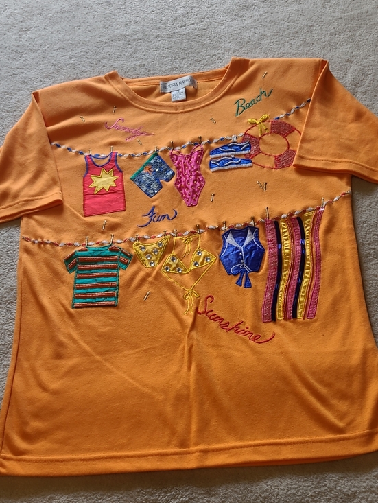 Victoria Harbour Tops - Victoria Harbour VINTAGE Size S Short Sleeve Orange Embellished Beach Tee